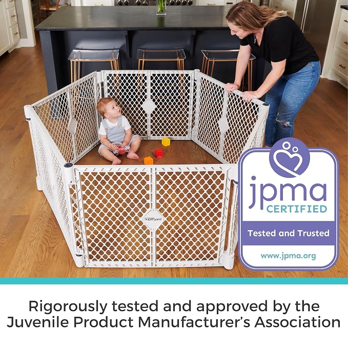 Toddleroo by North States - Superyard Duo Extra Wide Baby Gate & Play Yard: 6 Panel Baby Playpen - Included Wall Mount Kit - Made in USA - 38.5 to 201 Inches Wide - 26 Inches Tall - Light Gray