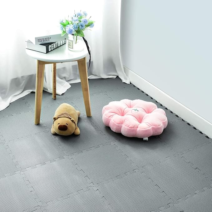qqpp EVA Rubber 18 Tiles Interlocking Puzzle Foam Floor Mats - Baby Play Mat for Playing | Exercise Mat for Home Workout. Gray. QC-Lb18N