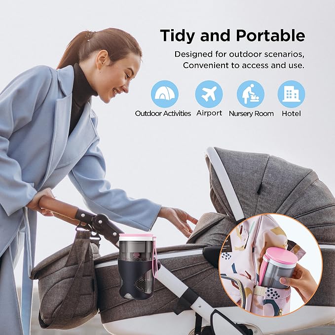 Travel Bottle Brush with Portable Bottle Drying Rack, Travel Essentials for Baby, Pink