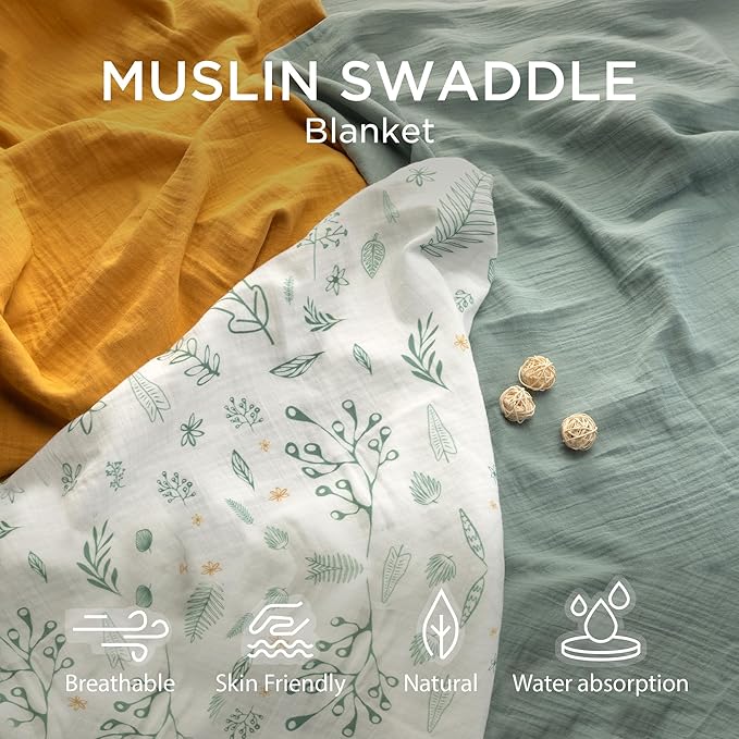Muslin Swaddle Blankets for Newborn, 3 Pack Soft 100% Cotton Baby Receiving Blanket, Swaddle Wrap Burp Clothes, Large 43 x 35 inches, Oeko-TEX Certified