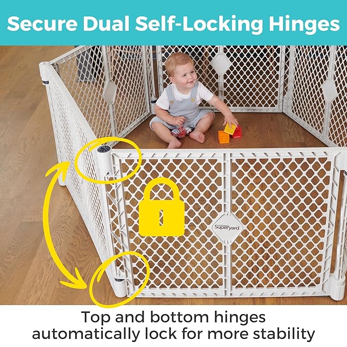 Toddleroo by North States - Superyard Duo Extra Wide Baby Gate & Play Yard: 6 Panel Baby Playpen - Included Wall Mount Kit - Made in USA - 38.5 to 201 Inches Wide - 26 Inches Tall - Light Gray