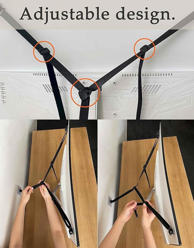 3 Pack Adjustable TV Safety Straps, No-Drill Anti-Tip Furniture Anchors for Baby Proofing, Flat Screens Fix to Wall,Cabinet,Stand Or Desk, Earthquake Straps