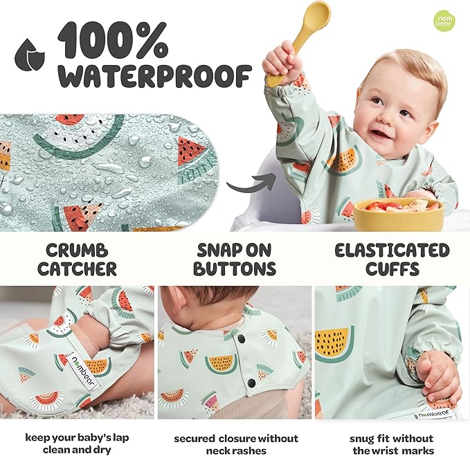 Waterproof Smock Baby Bibs for Eating (Boy or Girl 6-24 Months) - Toddler Long Sleeve Bib for Baby Led Weaning