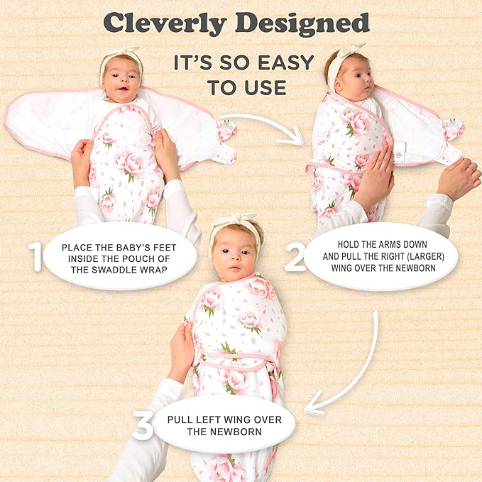 Swaddles for Newborns – 3-Pack Infant Swaddles 3-6 Months – Adjustable Swaddle Sleep Sack – Soft Organic Cotton Baby Wrap for Safe & Cozy Sleep (Hearts-Flowers)