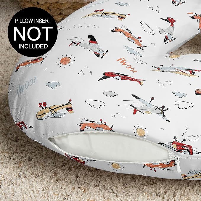 Sweet Jojo Designs Vintage Airplane Boy Nursing Pillow Cover Baby Breastfeeding Slipcover Infant Newborn Nursery Bottle Breast Feeding Pillowcase(Pillow NOT Included) - Airplanes Transportation Clouds