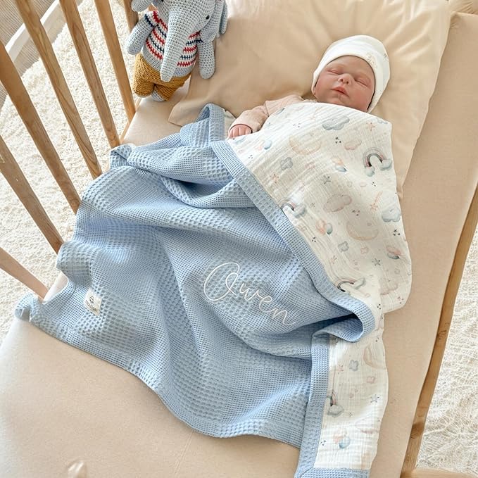 Mouliss Personalized Baby Blanket with Name ??Handmade 100% Organic Cotton Newborn Gift | Custom Knit Blanket for Boys, Girls, Kids & Baby Showers