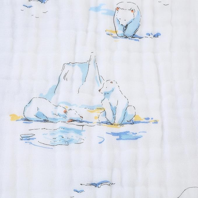 Jay & Ava Baby Muslin Blankets 42' x 42', Soft Cotton Blanket for Toddler Boy, 4 Layers Bed Muslin Throw for Crib, Large Receiving Blanket - Blue Polar Bear