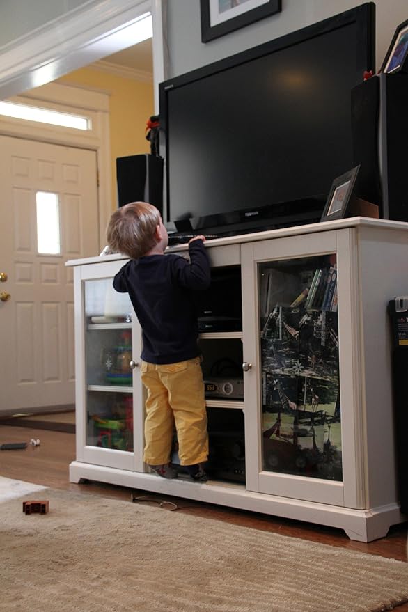 TV & Furniture Anti-Tip Straps - Anchors Any Flat Screen or Furniture, Extra Strong Hold - 2 Pack Black - Childproofing for Light & Heavy Furniture - Door Slam Guard Included