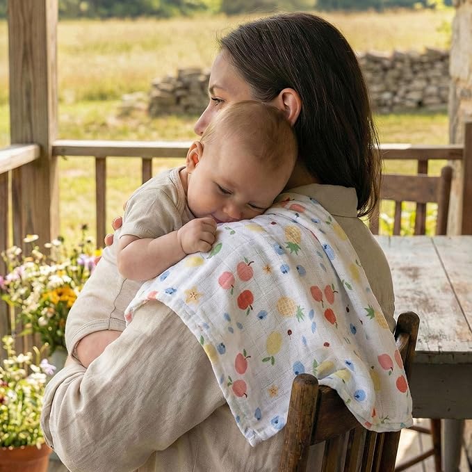 GLLQUEN BABY Receiving Blanket Boy Cotton Muslin Swaddle Blankets Girl Newborn Squares Breathable & Soft Thin Baby Blankets Cloths Double Absorbent Infant Swaddling Wrap - 6 Pack (Azure Berry Dream)