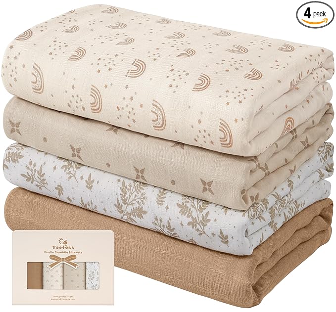 Yoofoss Muslin Swaddle Blankets, Organic Baby Blankets, 47 x 47 Inches Receiving Blanket for Baby Boys and Girls, Baby Essentials for Newborns Soft Breathable