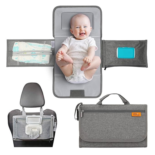 Kopi Baby Portable Diaper Changing Pad - Baby Diaper Changer Travel Bag with Wipes Pocket, Smart Design Portable Changing Mat, Infant Travel Station Kit, Gift for Newborn Girl & Boy - Grey, Modern