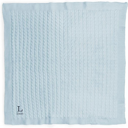 WEDDINGSTAR Custom Embroidery Cotton Cable Knit Baby Blanket Sea Blue - Monogram
