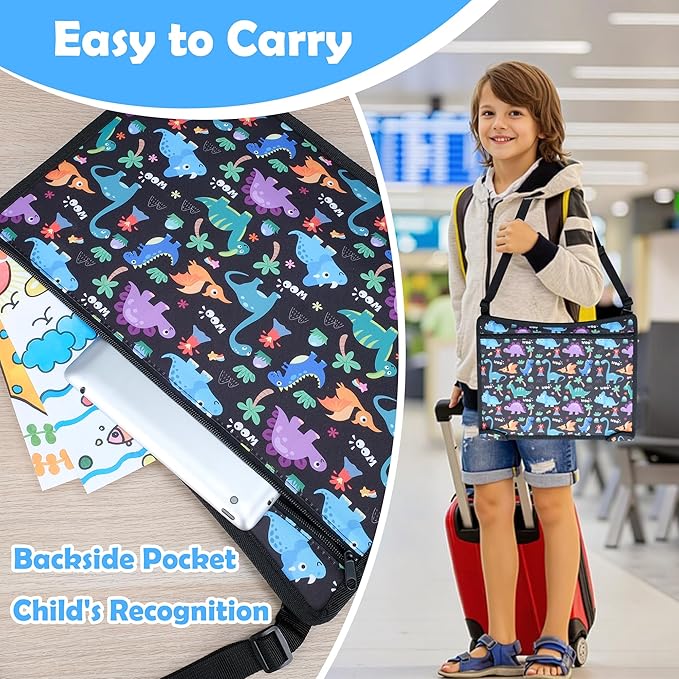 2Pcs Kids Travel Tray for Toddler Carseat, Road Trip Activities Essentials for Toddler, Kids Lap Desk Tray with Tablet Holder Stand ï¼?Dry Erase Board (Dinosaur & Mermaid)