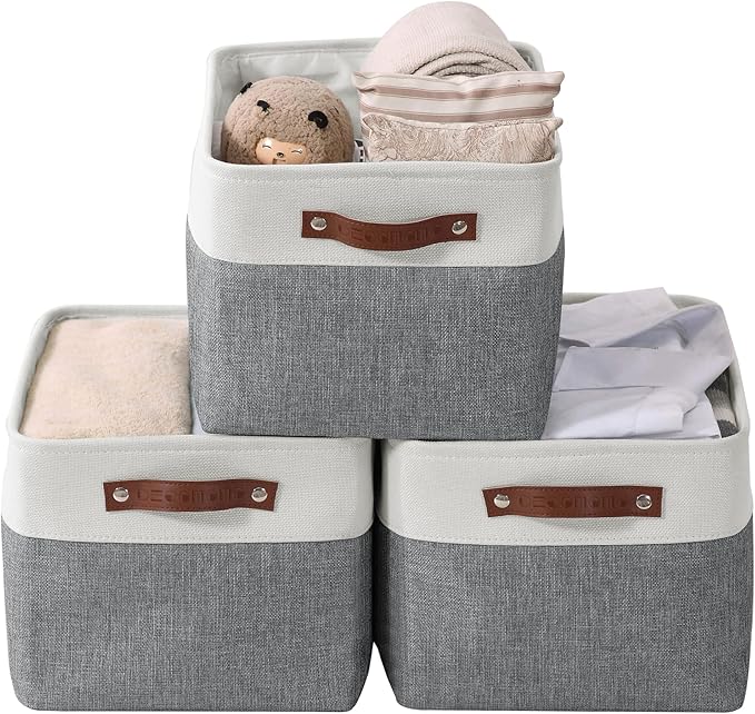 DECOMOMO Storage Baskets for Shelves - Fabric Storage Bins, Linen Closet Organizers and Storage (Slate Grey & White, XL - 3 Pack)