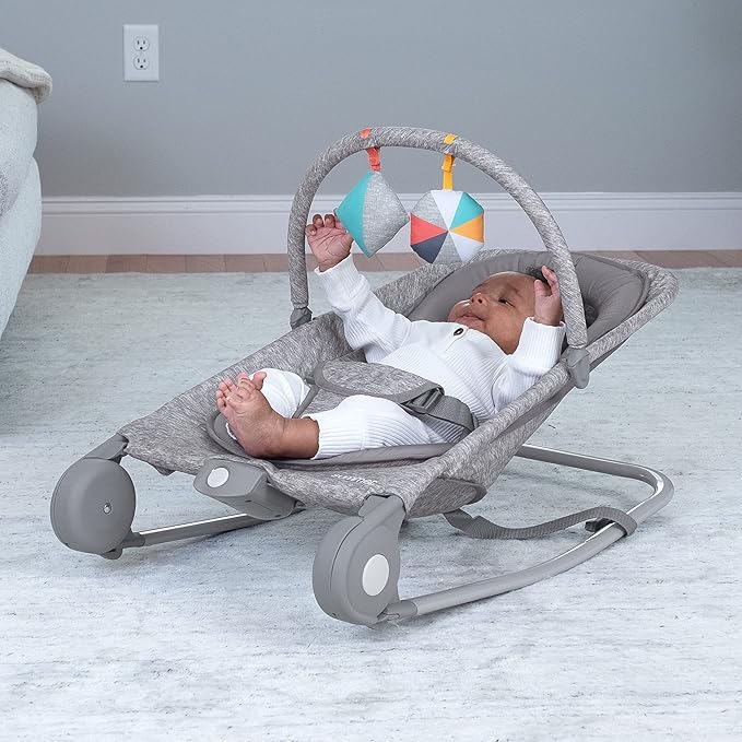 Summer Infant 2-in-1 Bouncer & Rocker Duo (Light Gray Tweed) Convenient and Portable Rocker and Bouncer for Babies Includes Soft Toys and Soothing Vibrations