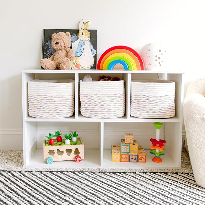 NaturalCozy Storage Cubes 9?�x9?�x7?�Cotton Rope Woven Baskets for Organizing 3-Pack | 9 Inch Cube Storage Bin | Small Basket for Shelf Nursery, Pantry, Decorative Plant, Bathroom Closet, Toy Gift
