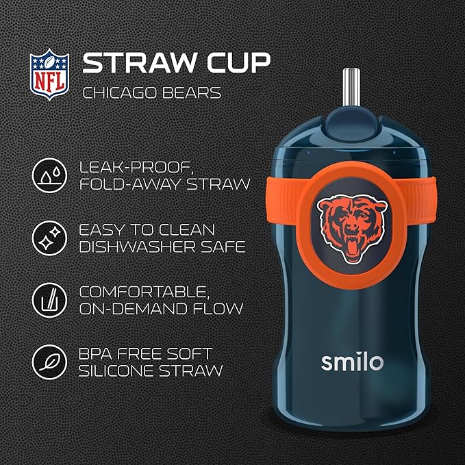 Smilo Straw Cup - Chicago Bears Officially Licensed NFL Sippy Cup - Baby and Toddler Cup with Weighted Silicone Straw and 8.5 oz Capacity - BPA-Free