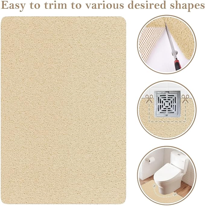 Shower Mat Bathtub Mat Non-Slip,36x16 inch, Soft Tub Mat with Drain,PVC Loofah Bath Mat (Phthalate Free) for Tub and Bathroom,Quick Drying,Khaki