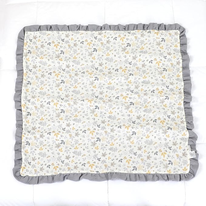Muslin Toddler Blanket 43"x43" - 100% Cotton Super Soft Crib Blanket for Baby, Infant, Toddler & Baby Boys,Lightweight Nursing Cover & Breathable Stroller Blanket,Floral Design (Grey)