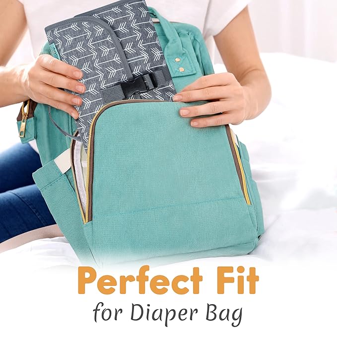 Kopi Baby Portable Diaper Changing Pad-Baby Diaper Changer Travel Bag with Wipes Pocket, Smart Design Portable Changing Mat, Infant Travel Station Kit,Gift for Newborn Girl & Boy-Grey Arrows, Premium