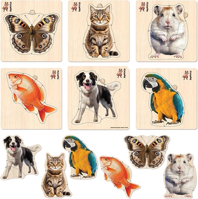 QUOKKA Wooden Puzzles for Toddlers 1-3 - Animal and Birds Learning Toy for Kids - Birds, Animals, Fish, Buttefly Montessory Toys