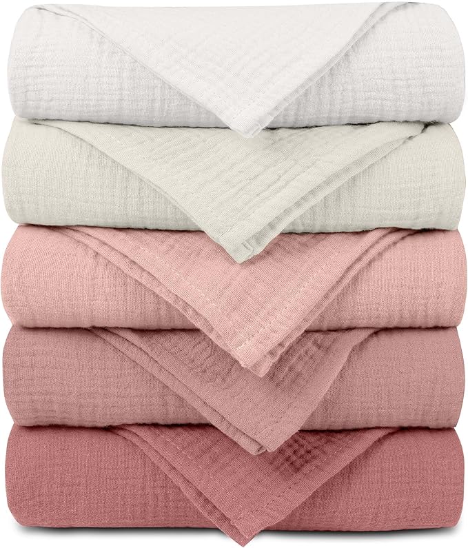 Muslin Receiving Blankets, Neutral Blanket Swaddling for Newborn Boys and Girls, 5 Pack Breathable and Skin-Friendly Swaddle Wrap for Infant Baby (Sweet Colors)