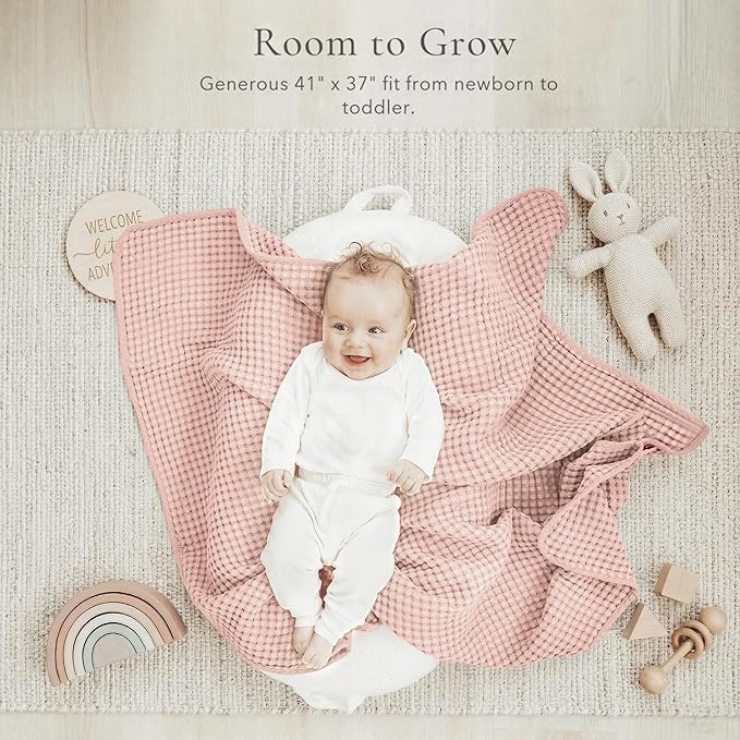 Konssy Waffle Baby Blanket - Soft & Cozy Nursery Swaddle Blanket, Lightweight Toddler Throw for Boys & Girls, Ideal for Wrapping(Pink)