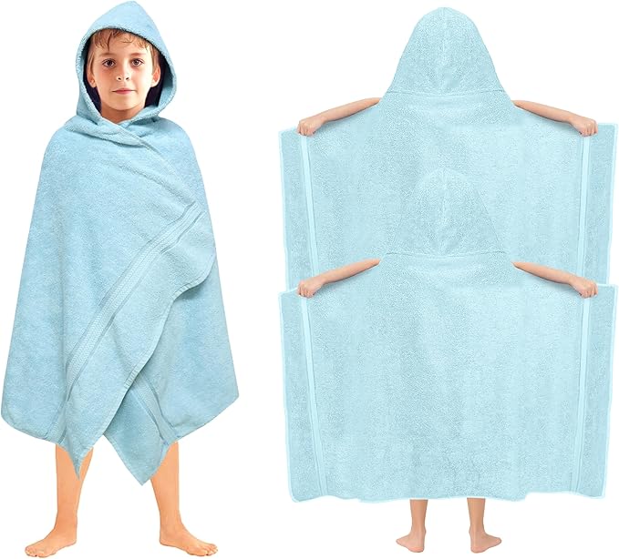 ORIGINAL KIDS Hooded Bath Towel Wrap - 2 Pack - Ultra Soft 100% Cotton Terry Large Oversized Hooded Kids Towel - Shower Pool Beach - 579 GSM Absorbent Quick Dry Plush Gift - 30 x 54 - Light Blue