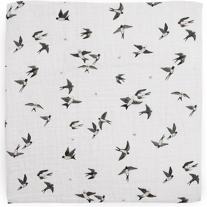 Little Unicorn 100% Natural Organic Cotton Muslin Swaddle Blanket 2 Pack | Giftable Set of 2 swaddles (Swallows)