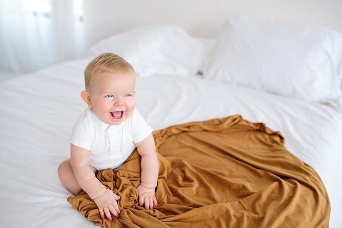 Copper Pearl Swaddle Blankets for Newborns | Soft Stretchy Receiving Blankets for Boys and Girls | Large 46 x 46 Inch Baby Blankets | Lightweight and Breathable Swaddles | Camel