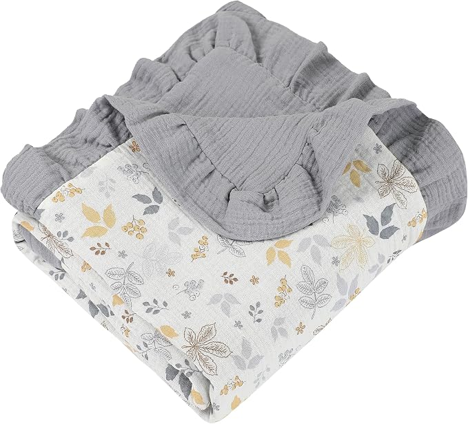 Muslin Toddler Blanket 43"x43" - 100% Cotton Super Soft Crib Blanket for Baby, Infant, Toddler & Baby Boys,Lightweight Nursing Cover & Breathable Stroller Blanket,Floral Design (Grey)