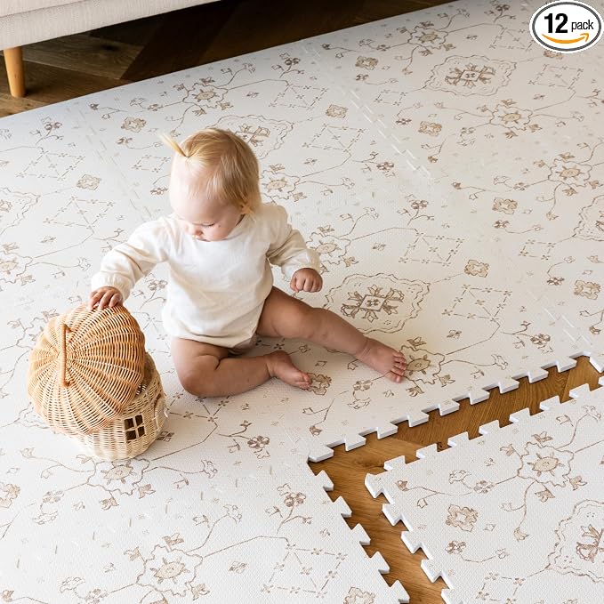 Lillefolk Baby Play Mat for Floor – 6x8ft Vintage Vanilla |PFAS Free Non Toxic Premium EVA Foam Tiles for Tummy Time, Crawling & Playpen – No Loose Edges Floor Mat for Babies & Toddlers (12 Tiles)
