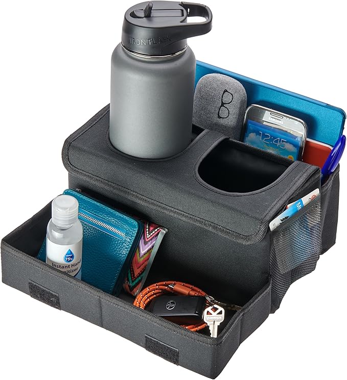 High Road CarHop Jr - Car Organizer with Cup Holders and Storage or Eating Tray for Car - Front Seat Organizer for Drivers and Back Seat Organizer for Kids and Adults