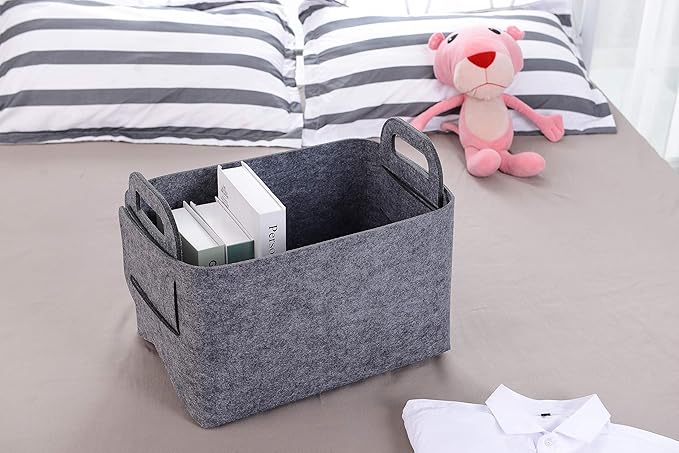 Minoisome Storage Basket Felt Storage Bin Collapsible& Convenient Box Organizer with Carry Handles for Office Bedroom Closet Babies Nursery Toys Laundry (Grey, 17.9inch（L）Ã?2.2inch（W）Ã?1.6inch（Hï¼?