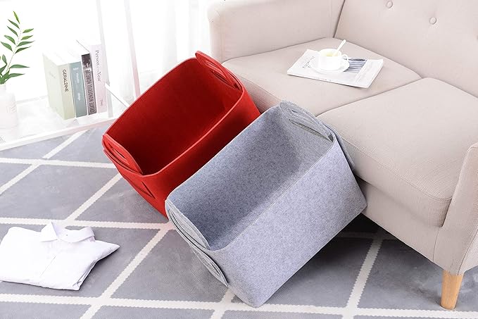 Storage Basket Felt Storage Bin Collapsible& Convenient Box Organizer with Carry Handles for Office Bedroom Closet Babies Nursery Toys Laundry (Light grey, 17.9inch（L）Ã?2.2inch（W）Ã?1.6inch（Hï¼?