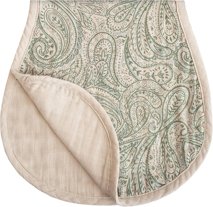 mushie Muslin Baby Burp Cloths | 100% Organic Cotton, Set of 2 (Green Paisley/Fog)