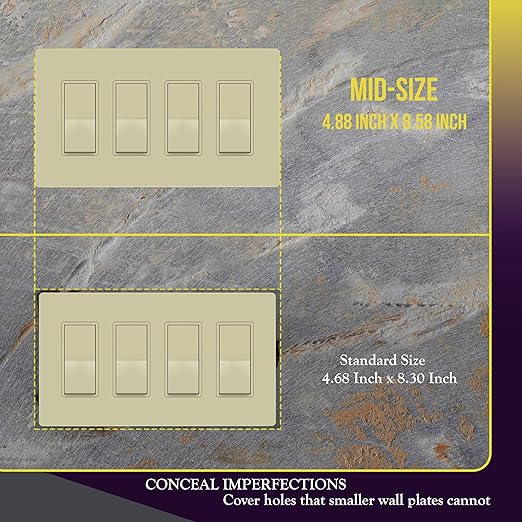 ENERLITES Screwless Decorator Wall Plates Child Safe Outlet Covers, Gloss Finish, Medium Size 4-Gang 4.88" H x 8.58??L, Unbreakable Polycarbonate Thermoplastic, SI8834M-I, Ivory
