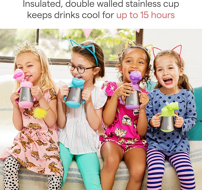 Munchkin Cool Cat Sippy Cup with Straw for Toddlers, Stainless Steel Straw Cup, 8 Ounce, Purple