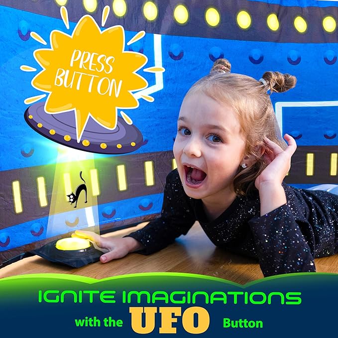 W&O Glowing UFO Aerodome with LED Lights & UFO Sound Button ??Glows in the Dark, Offering an Extraordinary Space Adventure for Kids Ages 3-12 (Fan Not Included)