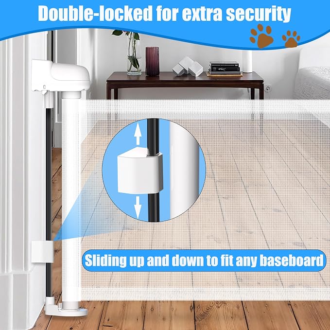 14" H Short Dog Gate - Pet Gates Puppy Gate, Mesh Retractable Step Over Pet Fence, Expands Up to 59" Indoor/Outdoor, Small Dog Gates for Doorways & Stairs