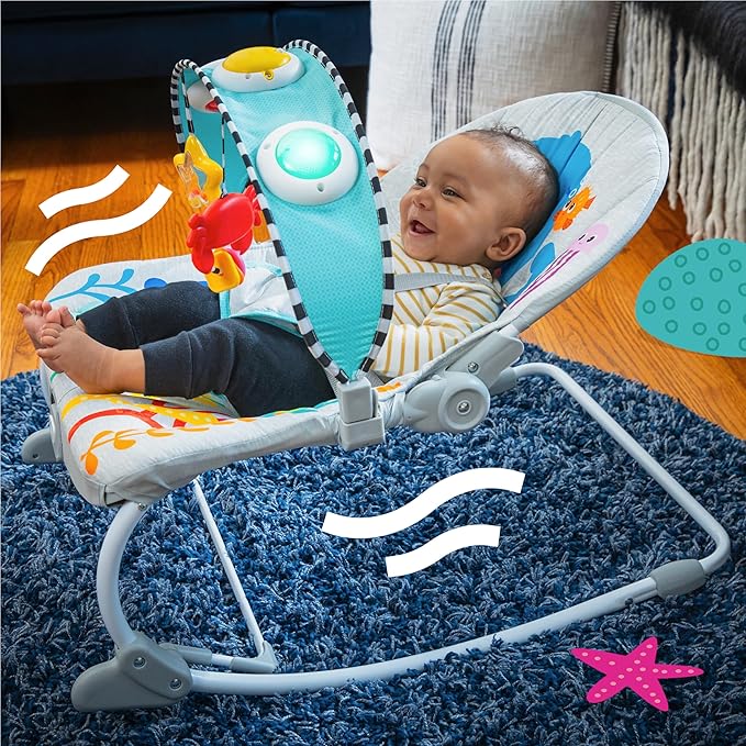 Baby Einstein Ocean Explorers Kick to It Opus Musical Infant to Toddler Rocker, Baby Chair, Baby-Activated Music and Lights, Ages 0-30 Months