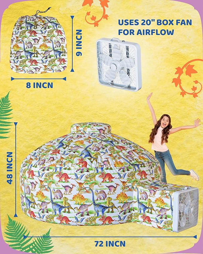 Skywin Dino Dome Dig Air Tent for Kids with Door (77??x 50?? Builds in 30 Seconds, Toddler Tents Indoor for Imaginative Play, Kids Forts Indoor Playhouse, Christmas or Birthday Gift (Fan Not Incl)