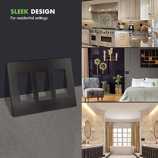 ENERLITES Elite Series Screwless Decorator Wall Plate Child Safe Outlet Cover, Size 3-Gang 4.68" H x 6.53" L, Unbreakable Polycarbonate Thermoplastic, SI8833-DB, Glossy, Dark Bronze