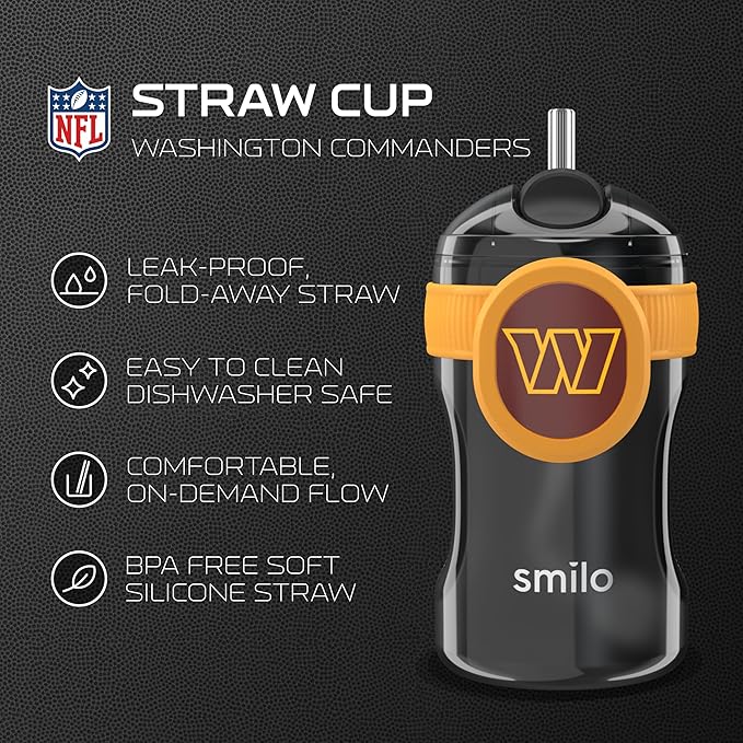 Smilo Straw Cup - Washington Commanders Officially Licensed NFL Sippy Cup - Baby and Toddler Cup with Weighted Silicone Straw and 8.5 oz Capacity - BPA-Free