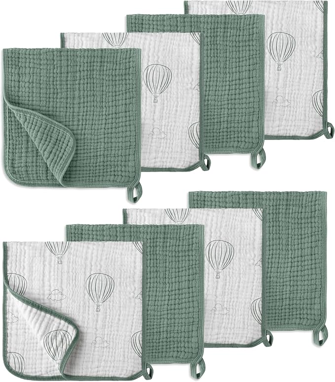 Muslin Burp Cloths, 20"x10"- Pack of 8, 6 Layers Super Soft Absorbent & Breathable 100% Cotton for Baby Drool and Messes, Burp Cloth Baby Boy and Burp Cloths Baby Girl