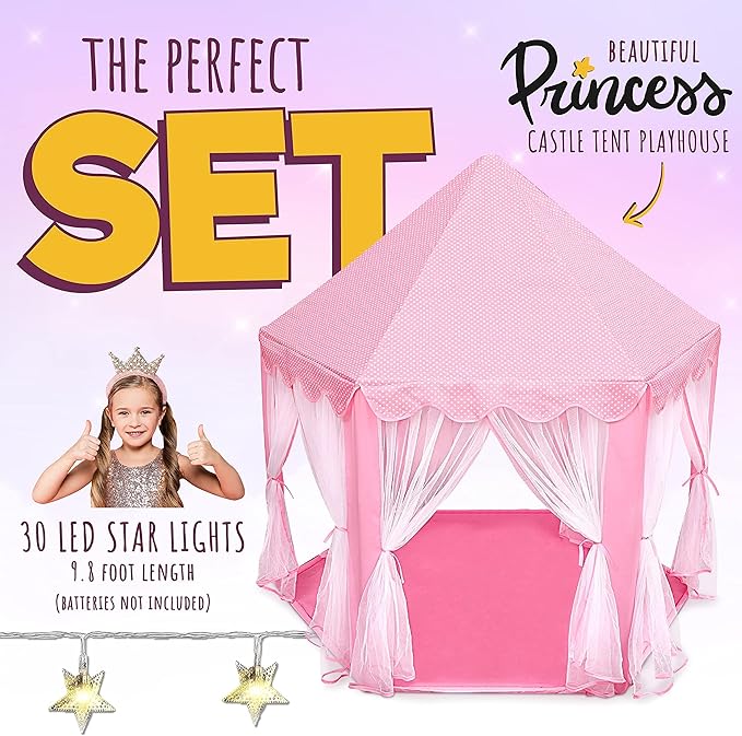 Orian Princess Tent for Girls - Kids Play Tent Indoor & Outdoor with Rug, Pink Toddler Castle Playhouse for Ages 2-7, 55??x 53?? Children?™s Toys and Gifts