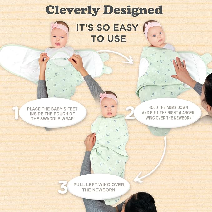 Swaddles for Newborn Boys – 3-Pack Infant Swaddles 0-3 Months – Adjustable Newborn Swaddle Sleep Sack – Soft Organic Cotton Baby Wrap for Safe & Cozy Sleep