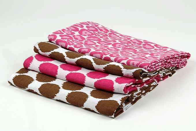 Bacati - 4 Pack Ikat Baby Swaddle Blanket Girls Swaddle Wrap Soft Breathable Cotton Muslin Swaddle Blankets Receiving Blanket for Girls, Large 45 x 45 inches (Dots/Leopard Pink/Chocolate)