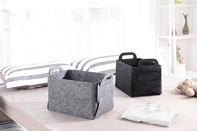 Minoisome Storage Basket Felt Storage Bin Collapsible& Convenient Box Organizer with Carry Handles for Office Bedroom Closet Babies Nursery Toys Laundry (Grey, 13.8inch（L）Ã?.5inch（W）Ã?.3inch（Hï¼?
