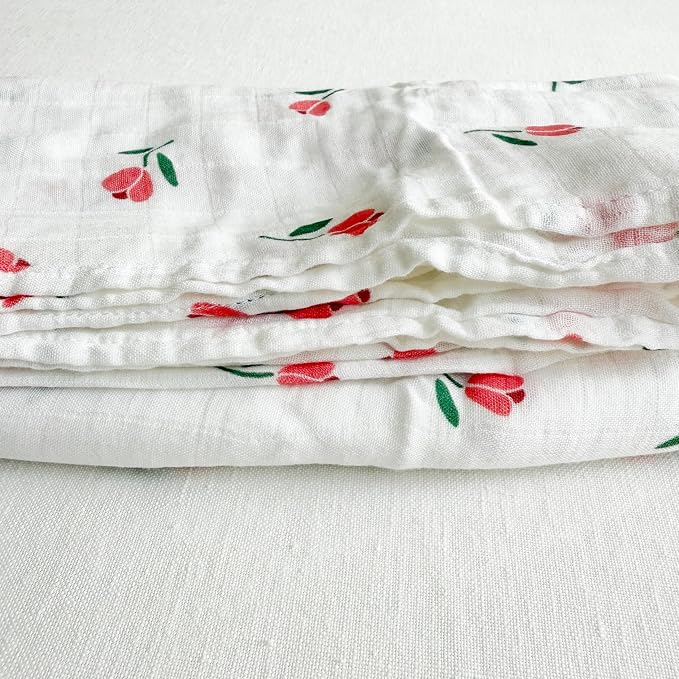 Ali+Oli Muslin Swaddle Blanket for Baby (Tulip) Large 47" x 47" Soft Rayon Made from Bamboo & Organic Cotton, Machine Washable Receiving Blanket Wrap for Newborn to Toddler